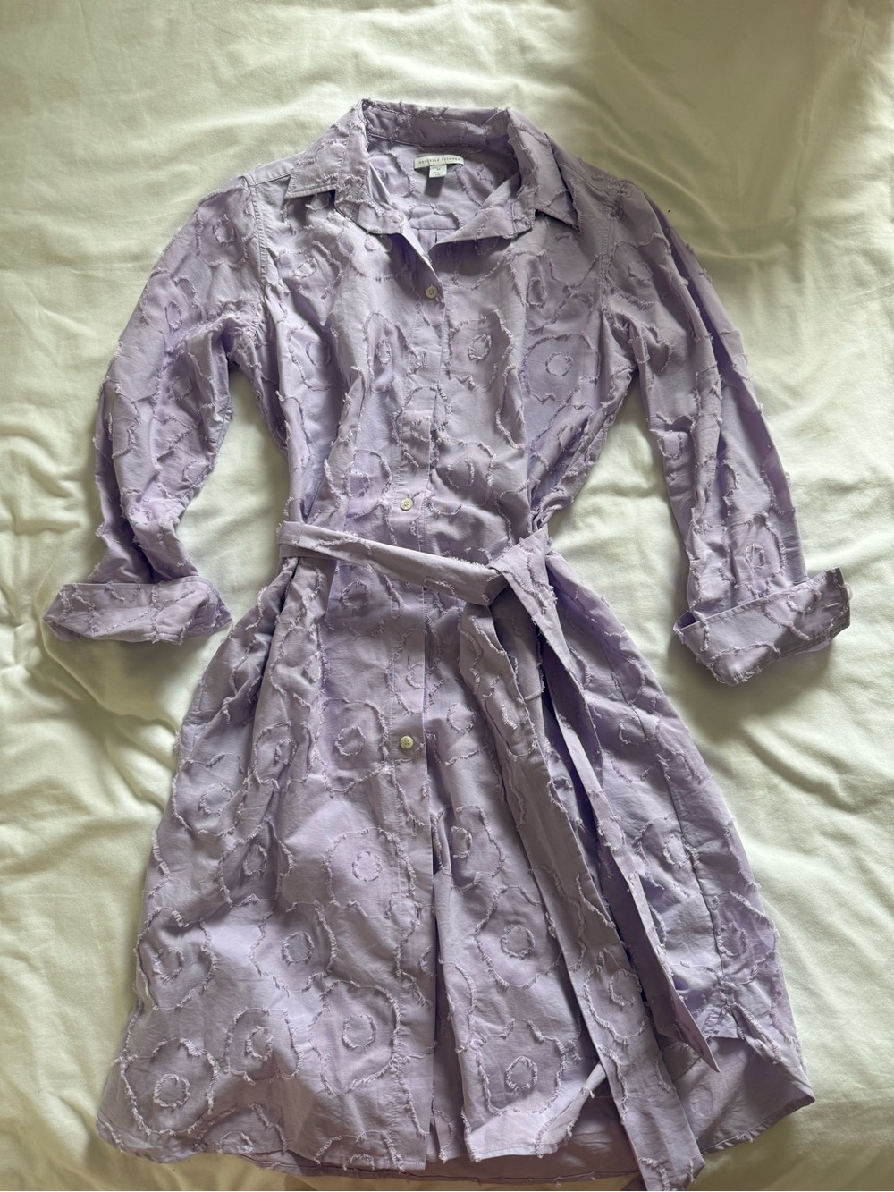 DANIELLE FICHERA Lilac Textured Shirt Dress with Self Belt. Was $800
